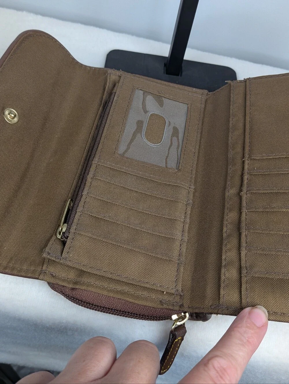 b.ø.c. Born Concept Tan Pebbled Trifold Organizer Wallet Clutch